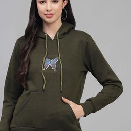 Kotty Women Olive Green Printed Hooded Sweatshirt-image-26