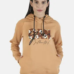 Monte Carlo Women Brown Typography Printed Hooded Sweatshirt-picture-11