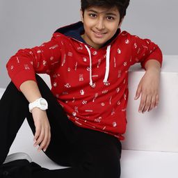 Nautica Boys Red & White Pure Cotton Printed Hooded Sweatshirt-picture-14