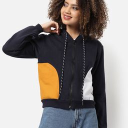 Campus Sutra Women Black Colourblocked Hooded Sweatshirt-image-52