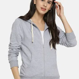 Campus Sutra Women Grey Hooded Casual Sweatshirt-image-30