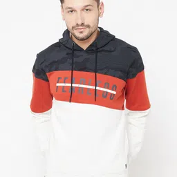 Octave Men White & Grey Colourblocked Hooded Sweatshirt-image-81