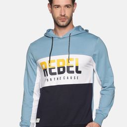 SHOWOFF Men Blue & White Colourblocked Hooded Sweatshirt-52