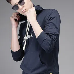 Campus Sutra Men Navy Blue Printed Hooded Sweatshirt-picture-3