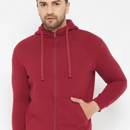 HARBOR N BAY Men Maroon Solid Front-Open Cotton Hooded Sweatshirt-picture-16