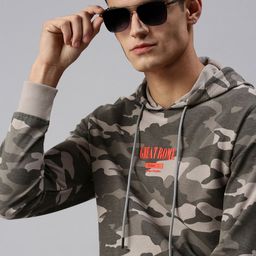 SHOWOFF Men Grey Printed Hooded Sweatshirt-image-69