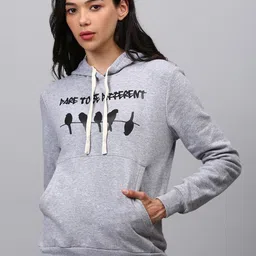 Campus Sutra Women Grey Printed Hooded Sweatshirt-image-99