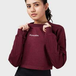 FUAARK Round Neck 2-Way Stretch Antimicrobial Crop Oversized Pullover Sweatshirt-image-9