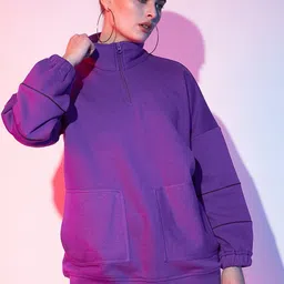 STREET 9 High Neck Half Zipper Fleece Pullover Sweatshirt-picture-40