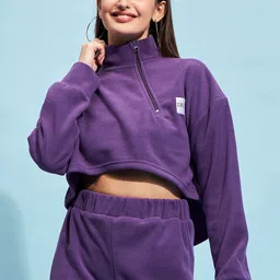 STREET 9 Purple Mock Collar Crop Sweatshirt-image-13