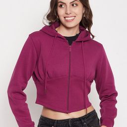 Madame Hooded Pure Cotton Crop Front-Open Sweatshirt-image-42
