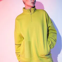 STREET 9 Yellow Mock Collar Fleece Sweatshirt-image-16