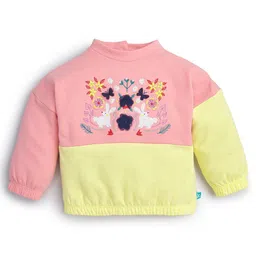 JusCubs Infant Girls Floral Embroidered High Neck Cotton Sweatshirt-image-44
