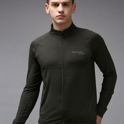 SHOWOFF Men Olive Green Solid Mock Neck Sweatshirt-image-12