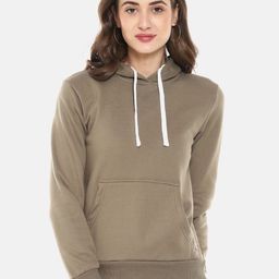 Campus Sutra Women Olive Green Hooded Sweatshirt-image-95