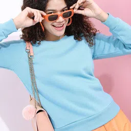 Tokyo Talkies Women Blue Solid Sweatshirt-image-49