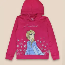 Kids Ville Girls Fuchsia Pink & Blue Frozen Print Hooded Sweatshirt-image-96