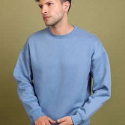 HIGHLANDER Blue Round Neck Drop Shoulder Sleeves Oversized Pullover Sweatshirt-picture-26