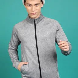 HIGHLANDER Grey Mock Collar Front-Open Sweatshirt-picture-29