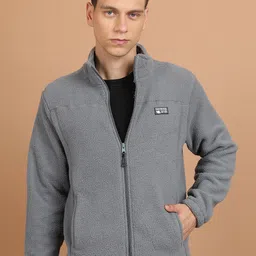 HIGHLANDER Grey Mock Collar Front-Open Sweatshirt-picture-7