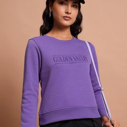 Tokyo Talkies Purple Typography Embroidered Long Sleeves Pullover-image-97
