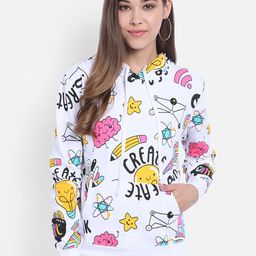 The Dry State Women White & Yellow Printed Detachable Hood Sweatshirt-image-71