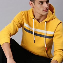 SHOWOFF Men Yellow Striped Hooded  Cotton Pullover Sweatshirt-image-27