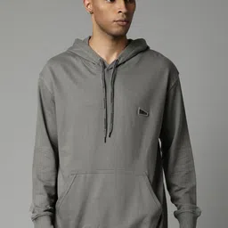 Breakbounce Men Grey Hooded Pure Cotton Sweatshirt-image-61