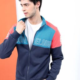HIGHLANDER Men Teal Blue & Navy Blue Colourblocked Sweatshirt-image-88