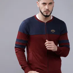 The Indian Garage Co Men Maroon & Blue Colourblocked Sweatshirt-picture-28