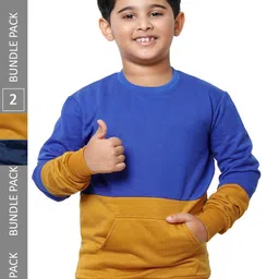 IndiWeaves Boys Pack of 2 Colourblocked Fleece Pullovers-picture-47