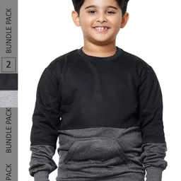 IndiWeaves Boys Pack Of 2 Colourblocked Pullover Fleece Sweatshirts-picture-7