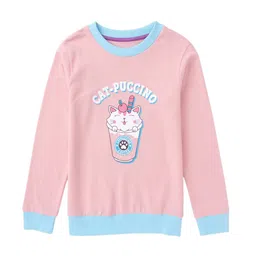 Cub McPaws Girls Pink & Blue Printed Cotton Sweatshirt-image-97