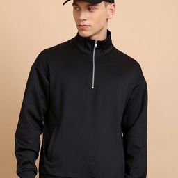 HIGHLANDER Black Mock Collar Drop Shoulder Sleeves Oversized Pullover-picture-0