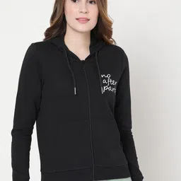 Vero Moda Women Black & White Typography Printed Cotton Hooded Sweatshirt-image-87