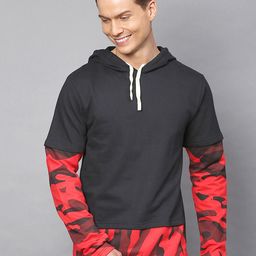 Campus Sutra Men Black & Red Colourblocked Hooded Sweatshirt-image-41