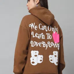 GRIFFEL Typography Printed Hooded Drop Shoulder Sleeves Fleece Oversized Sweatshirt-20