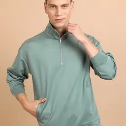 HIGHLANDER Green Mock Collar Oversized Drop Shoulder Sleeves Sweatshirt-image-74