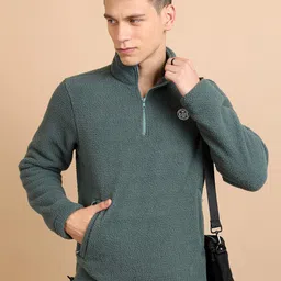 HIGHLANDER Green Self Design High Neck Long Sleeves Sweatshirt-picture-31