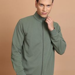 HIGHLANDER Self Design High Neck Front Open Sweatshirt-picture-10