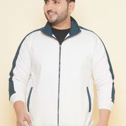 John Pride Plus Size Colourblocked Fleece Front Open Sweatshirt-picture-2