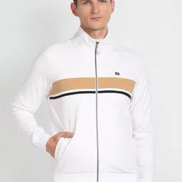 Arrow Sport Striped Mock Collar Cotton Front-Open Sweatshirt-picture-13