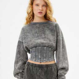 Koton Round Neck Crop Pullover Sweatshirt-image-98