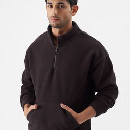 The Souled Store Burgundy Mock Collar Pure Cotton Pullover Sweatshirt-image-13