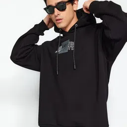 Trendyol Typography Printed Hooded Pure Cotton Pullover Sweatshirt-image-12