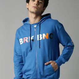 Breakbounce Men Blue Printed Hooded Pure Cotton Sweatshirt-image-60