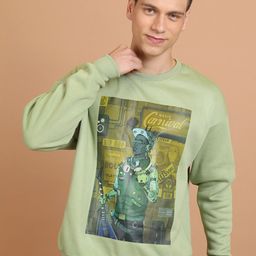 HIGHLANDER Green Graphic Printed Long Sleeves Oversized Pullover Sweatshirt-image-40
