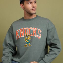 HIGHLANDER Green Graphic Printed Drop Shoulder Sleeves Oversized Pullover Sweatshirt-image-17