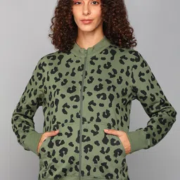 Alan Jones Animal Skin Printed Mock Collar Front Open Sweatshirt-image-45