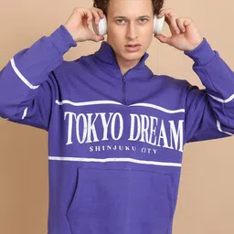 HIGHLANDER Purple Typography Printed Mock Collar Oversized Sweatshirt-image-34
